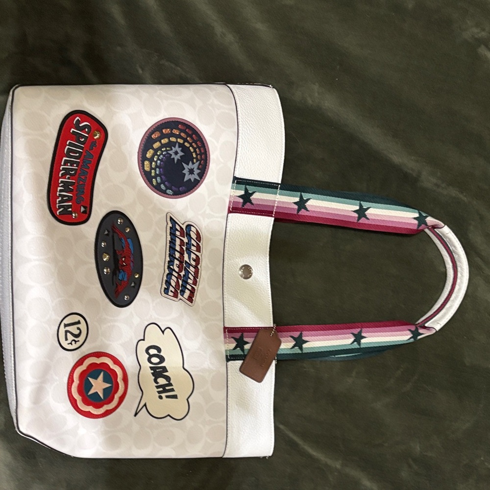 Coach White Tote with Multicolor Star Straps
